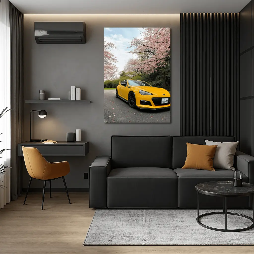 Yellow Subaru BRZ Under Cherry Blossoms – Wall Art