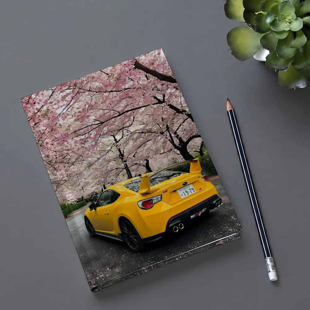 Yellow Subaru BRZ Under Cherry Blossoms – Notebooks
