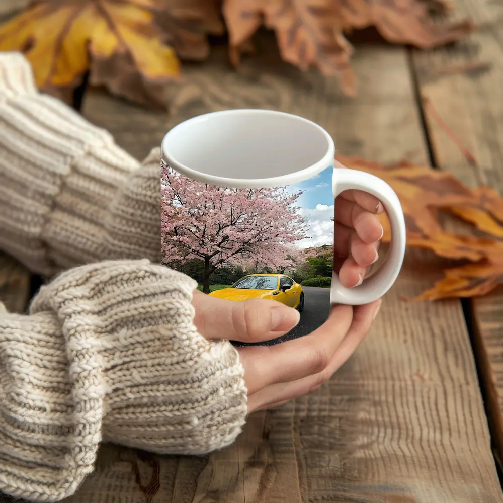 Subaru BRZ Yellow Under Cherry Blossoms – Mugs