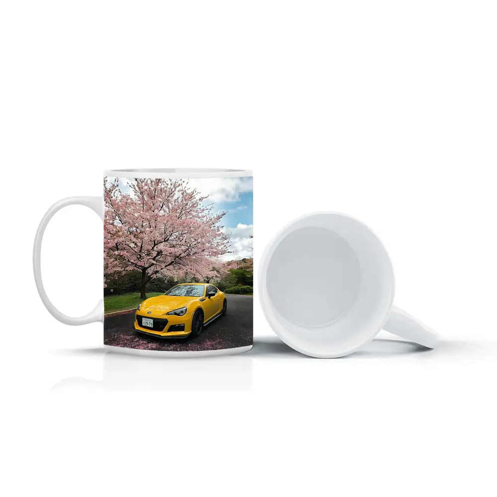 Subaru BRZ Yellow Under Cherry Blossoms – Mugs