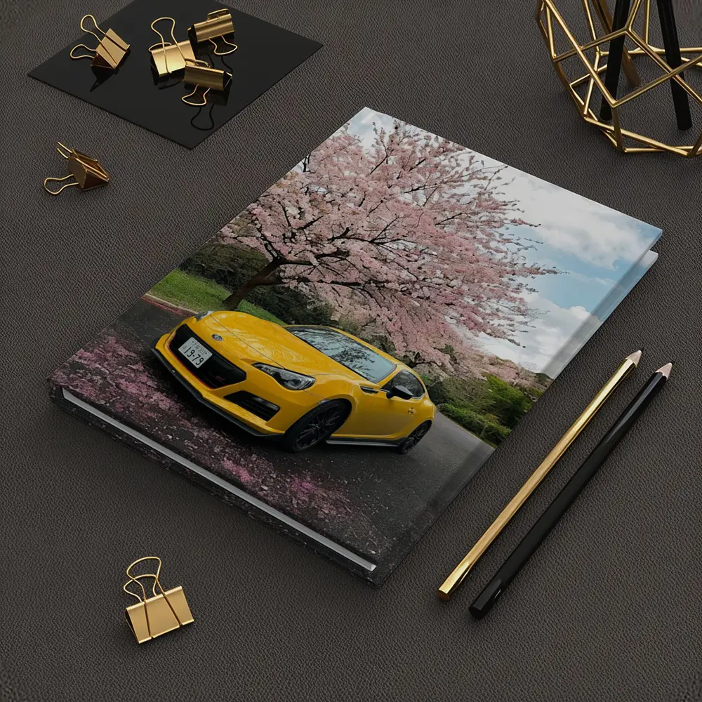 Subaru BRZ Yellow Under Cherry Blossoms – Notebooks