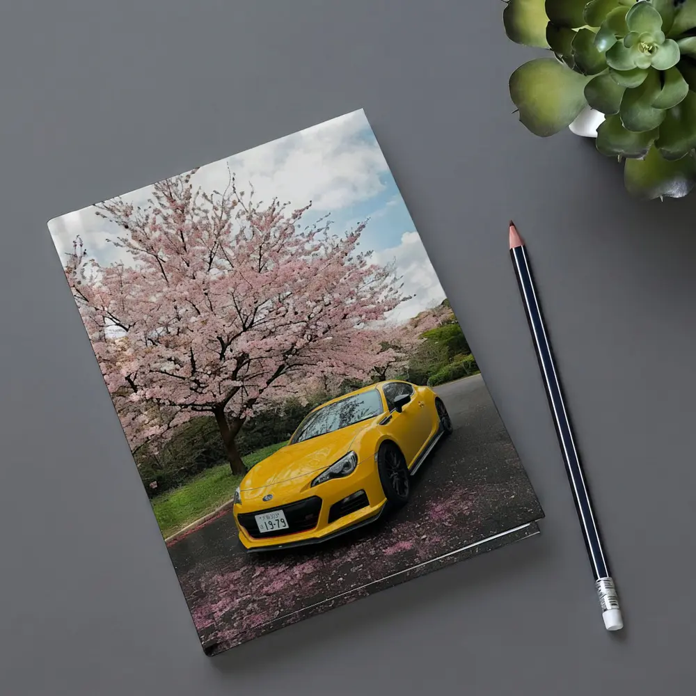 Subaru BRZ Yellow Under Cherry Blossoms – Notebooks