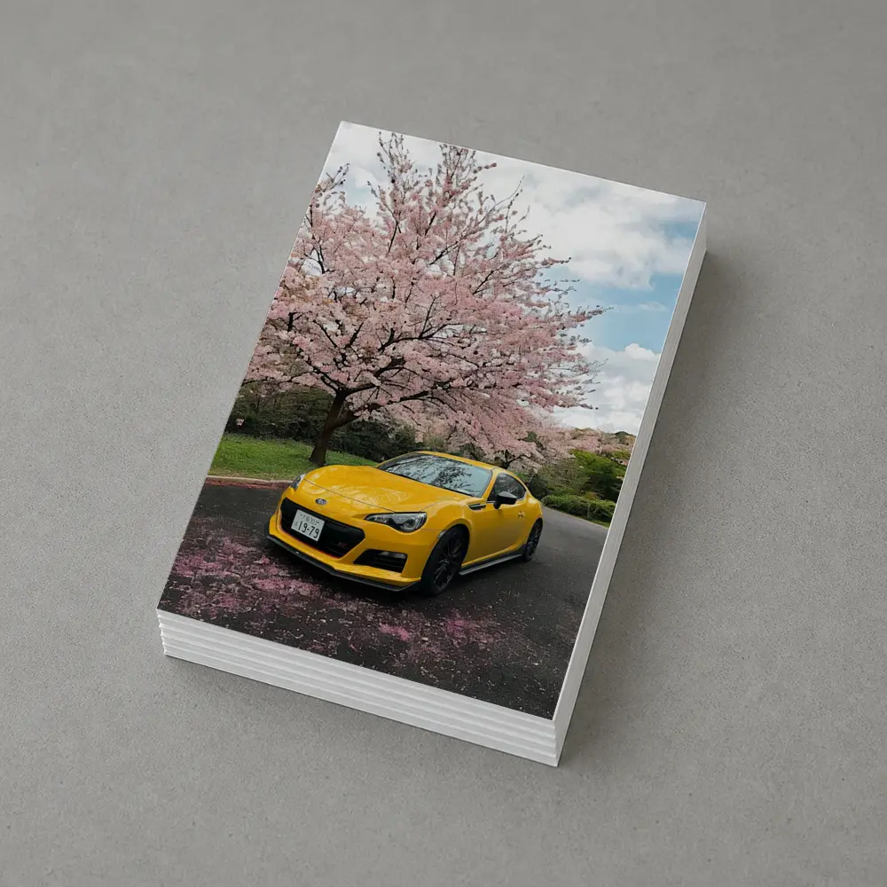 Subaru BRZ Yellow Under Cherry Blossoms – Postcards