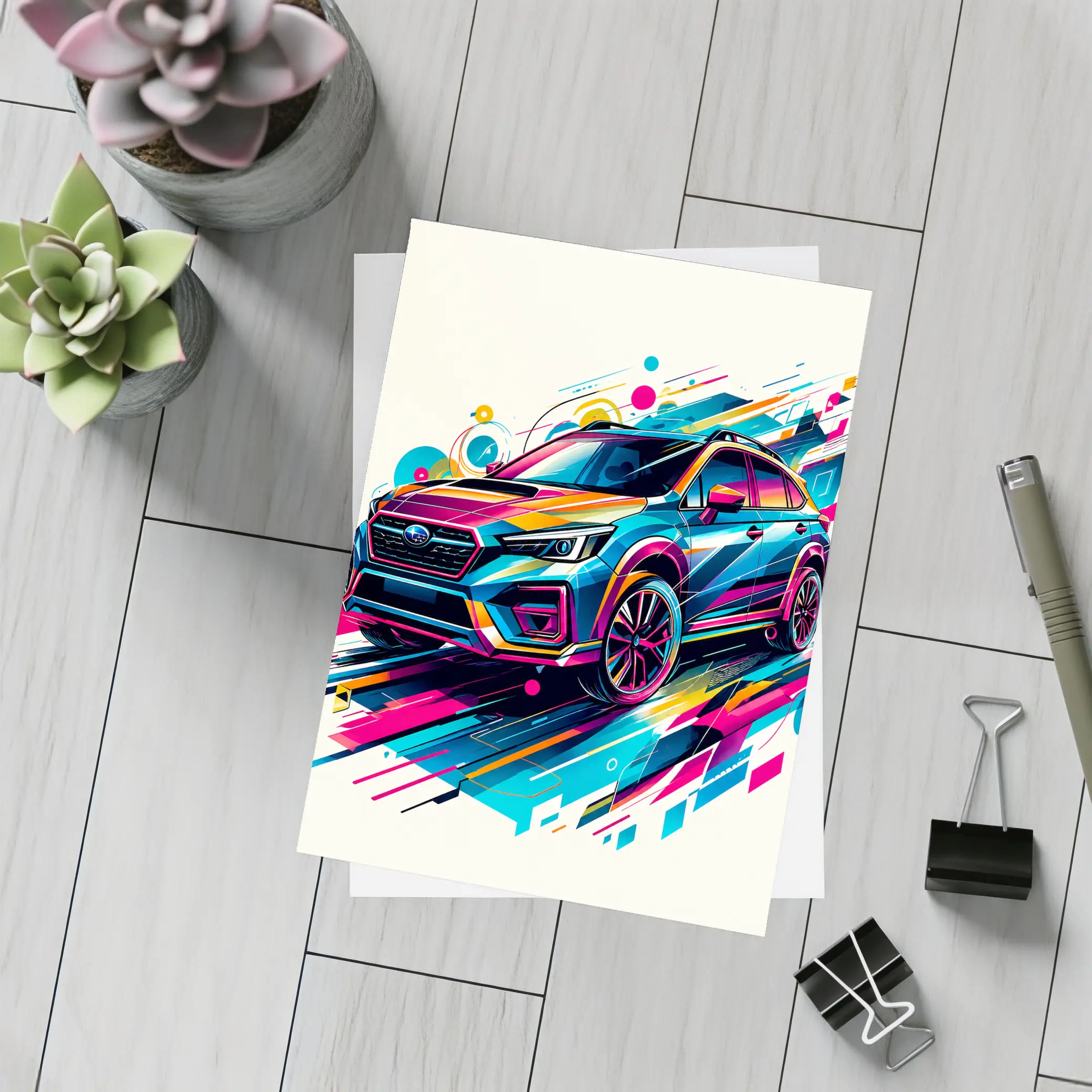 Subaru Crosstrek Colorful Abstract Art Style – Postcards