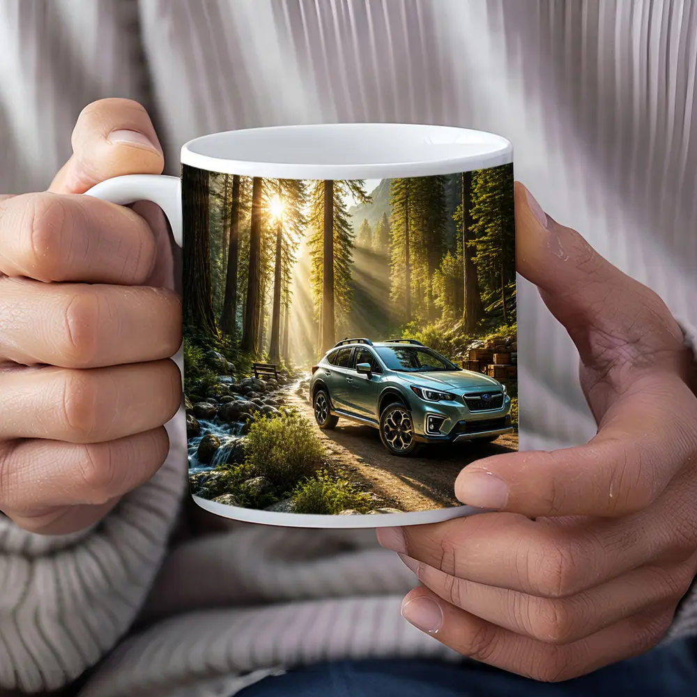 Subaru Crosstrek on Forest Mountain Trail – Mugs