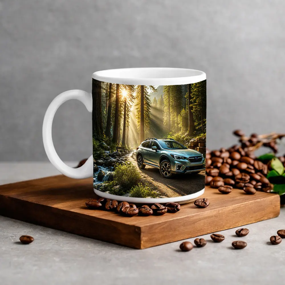 Subaru Crosstrek on Forest Mountain Trail – Mugs