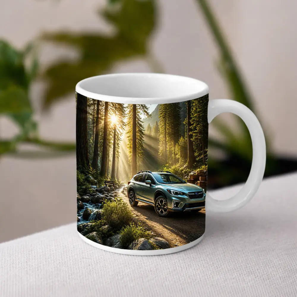 Subaru Crosstrek on Forest Mountain Trail – Mugs