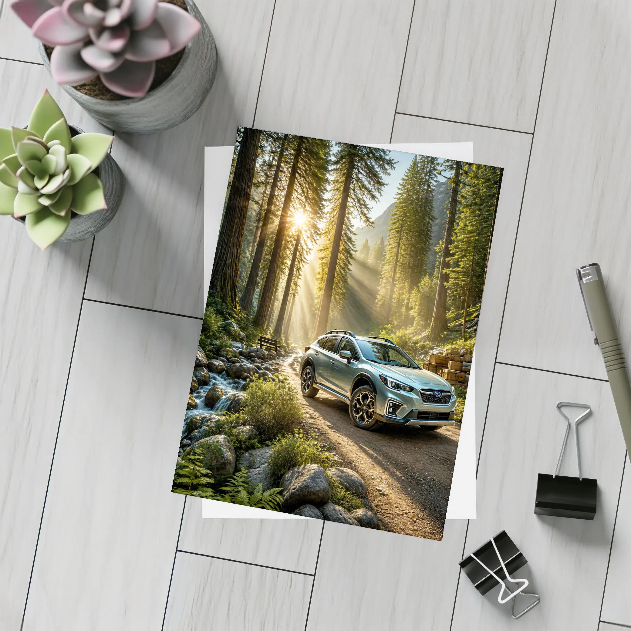 Subaru Crosstrek on Forest Mountain Trail – Postcards