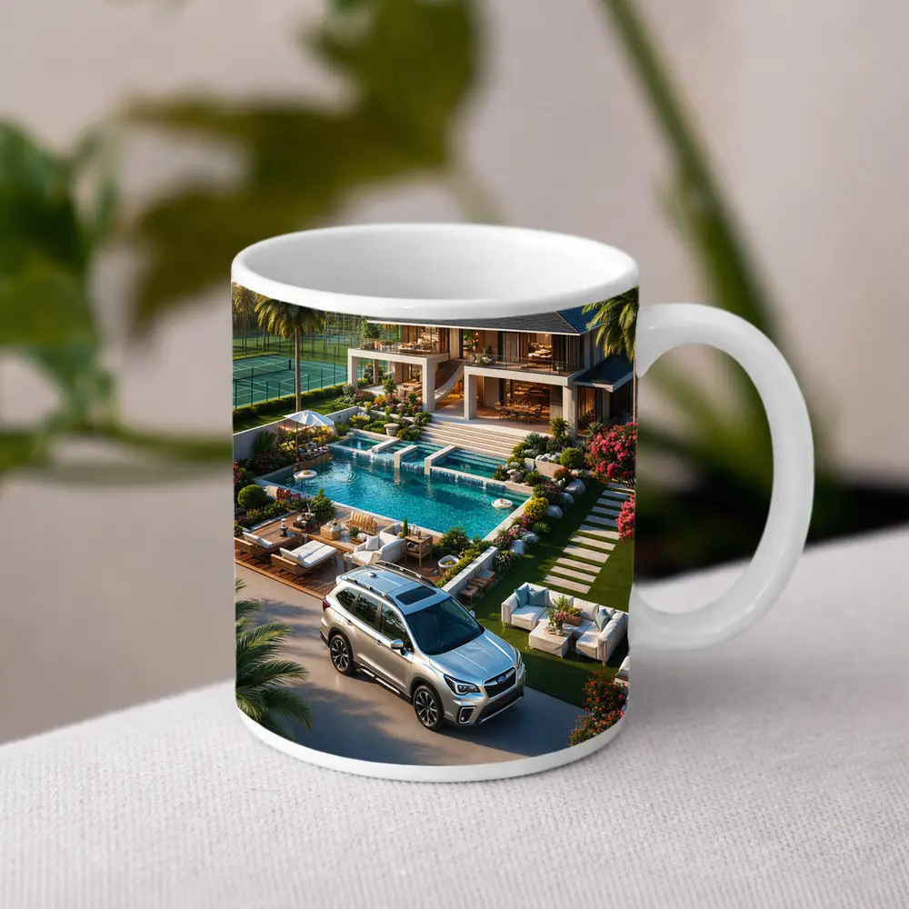 Subaru Forester Parked At Luxury Villa – Mugs
