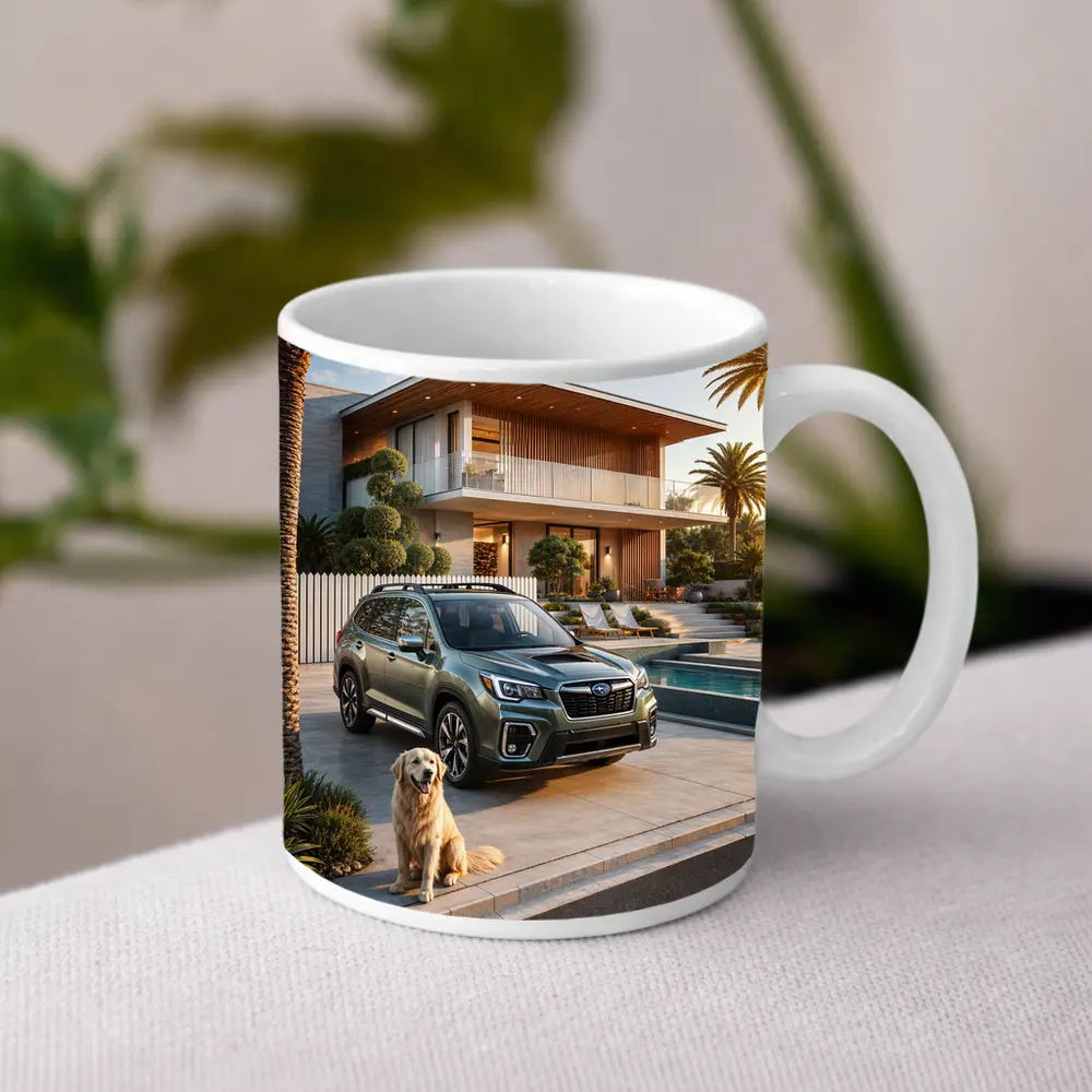 Subaru Forester Green SUV Luxury Home Driveway – Mugs