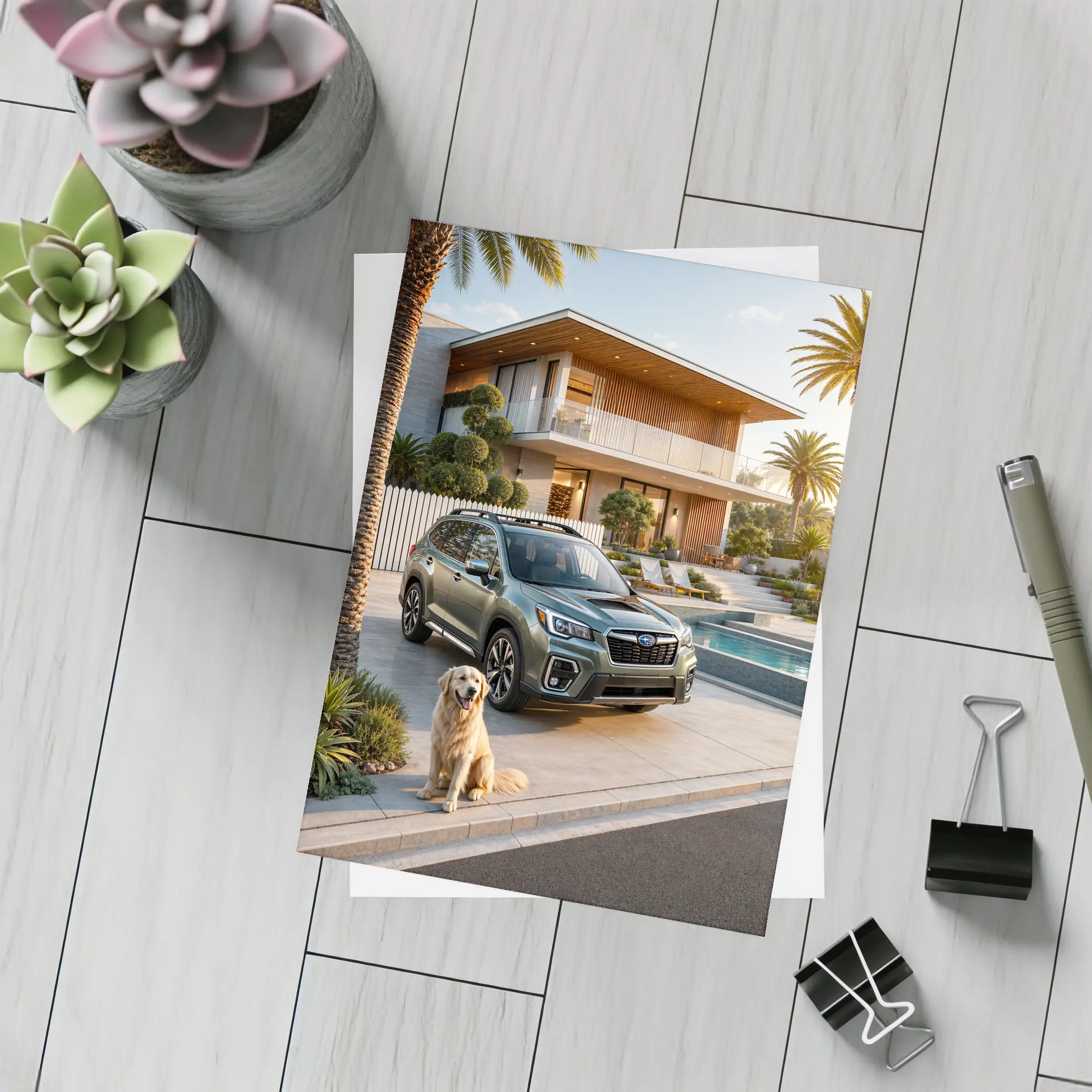 Subaru Forester Green SUV Luxury Home Driveway – Postcards