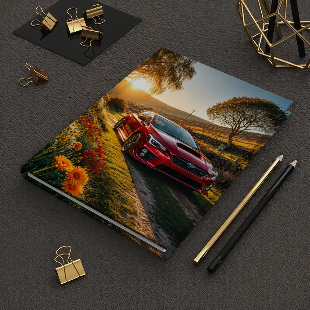 Subaru WRX Red Sedan Rural Sunset Setting – Notebooks