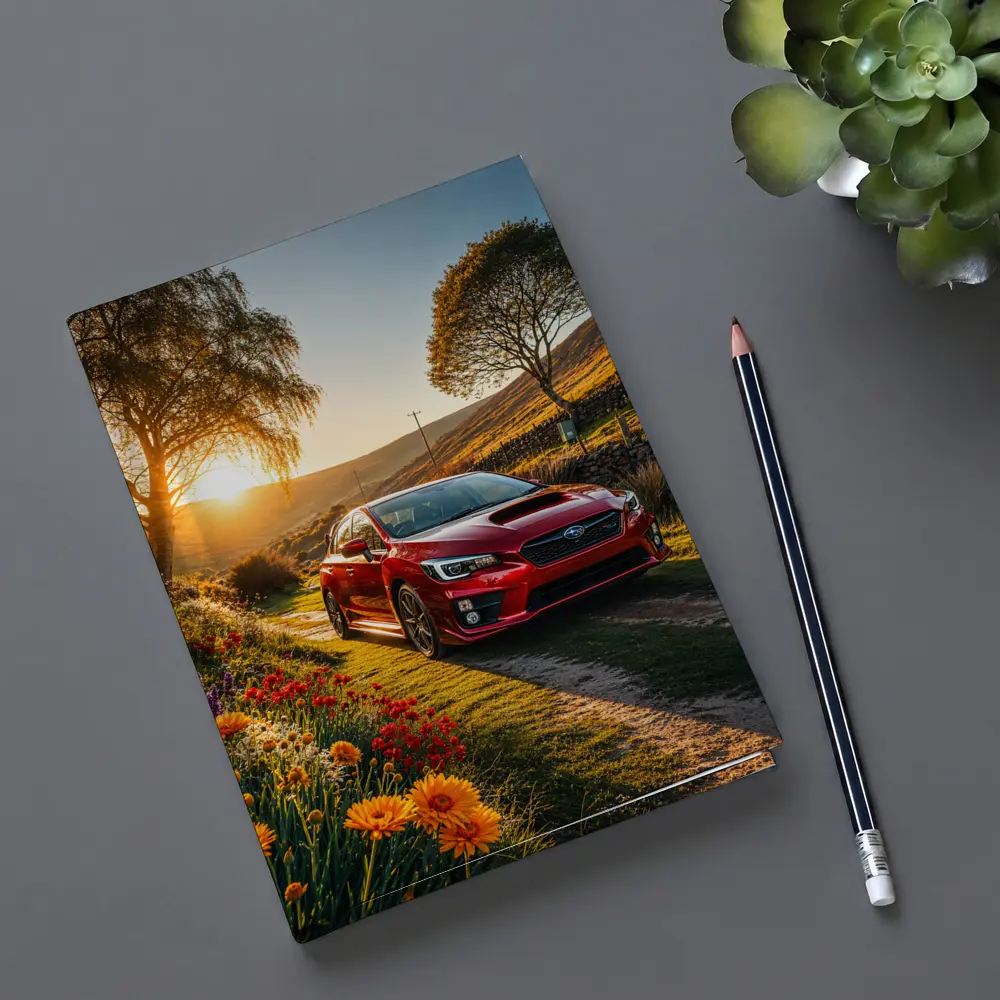 Subaru WRX Red Sedan Rural Sunset Setting – Notebooks