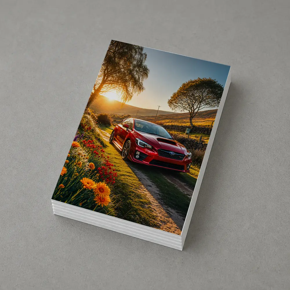 Subaru WRX Red Sedan Rural Sunset Setting – Postcards