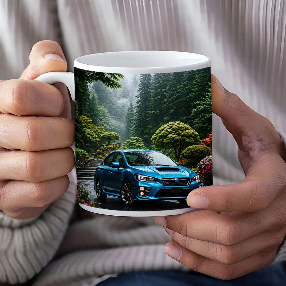 Subaru Impreza WRX Blue Rainy Forest Road – Mugs