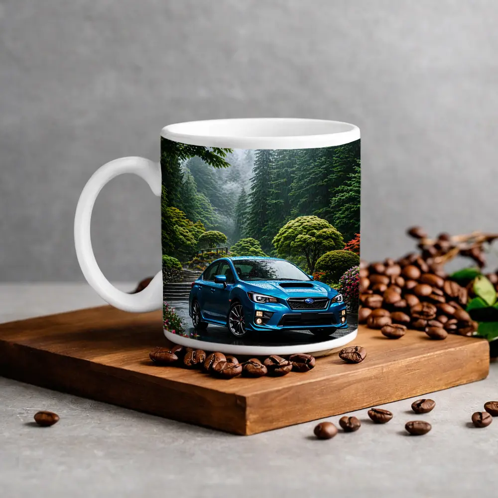 Subaru Impreza WRX Blue Rainy Forest Road – Mugs
