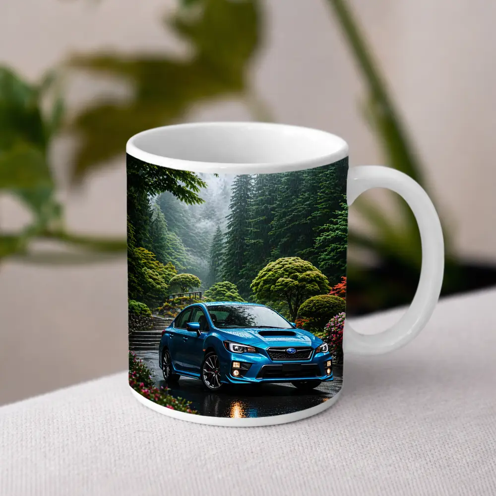 Subaru Impreza WRX Blue Rainy Forest Road – Mugs