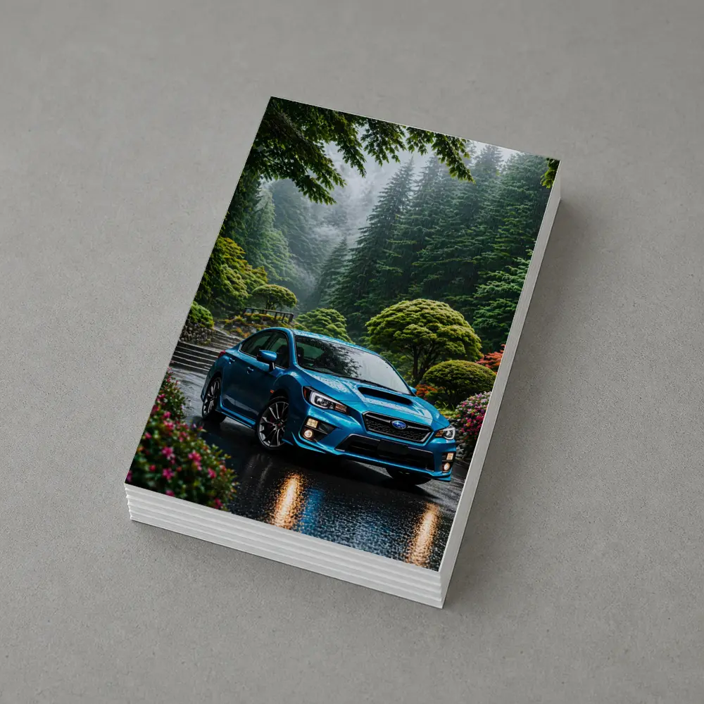 Subaru Impreza WRX Blue Rainy Forest Road – Postcards