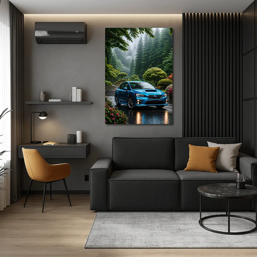 Subaru Impreza WRX Blue Rainy Forest Road – Wall Art