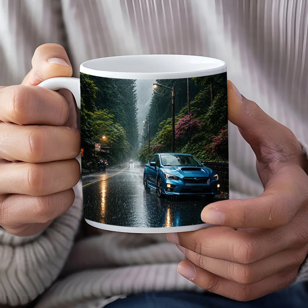Subaru Impreza WRX Blue Rainy Forest Road – Mugs
