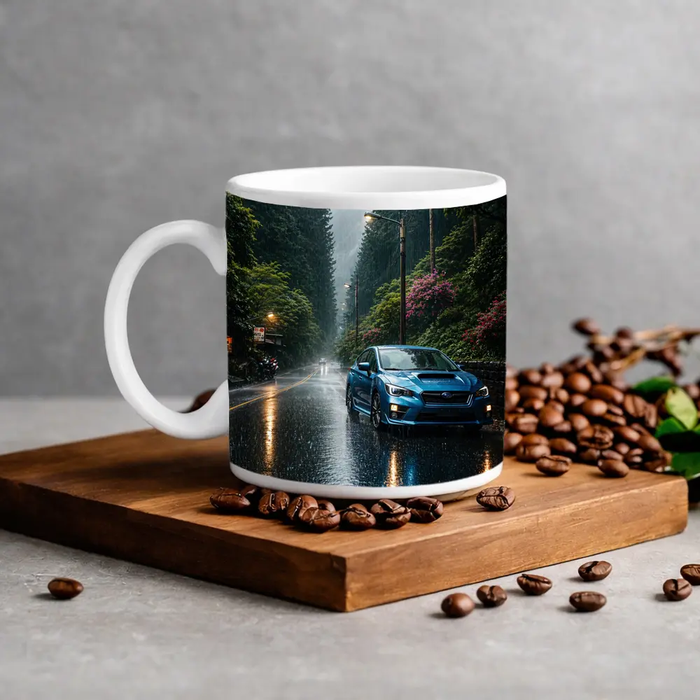 Subaru Impreza WRX Blue Rainy Forest Road – Mugs