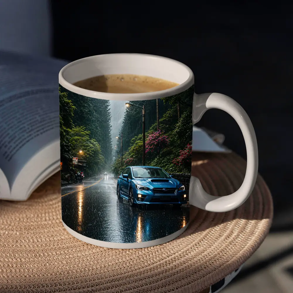Subaru Impreza WRX Blue Rainy Forest Road – Mugs
