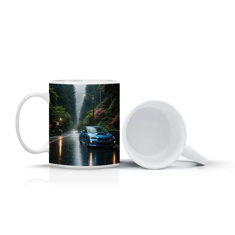 Subaru Impreza WRX Blue Rainy Forest Road – Mugs