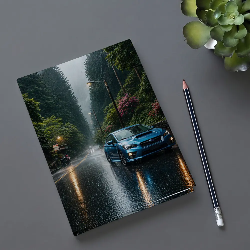 Subaru Impreza WRX Blue Rainy Forest Road – Notebooks