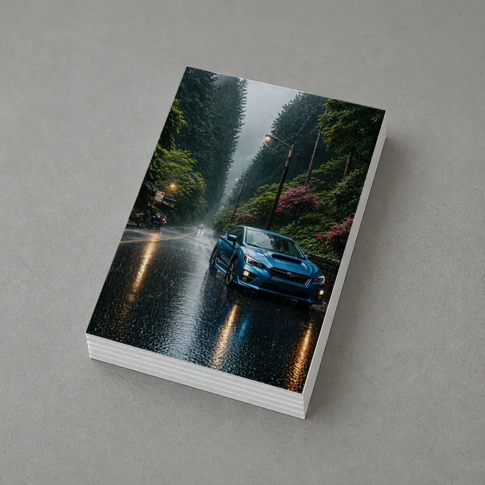 Subaru Impreza WRX Blue Rainy Forest Road – Postcards