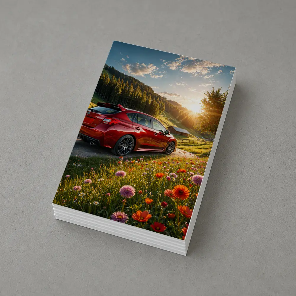 Subaru Impreza WRX Red Sunny Meadow – Postcards