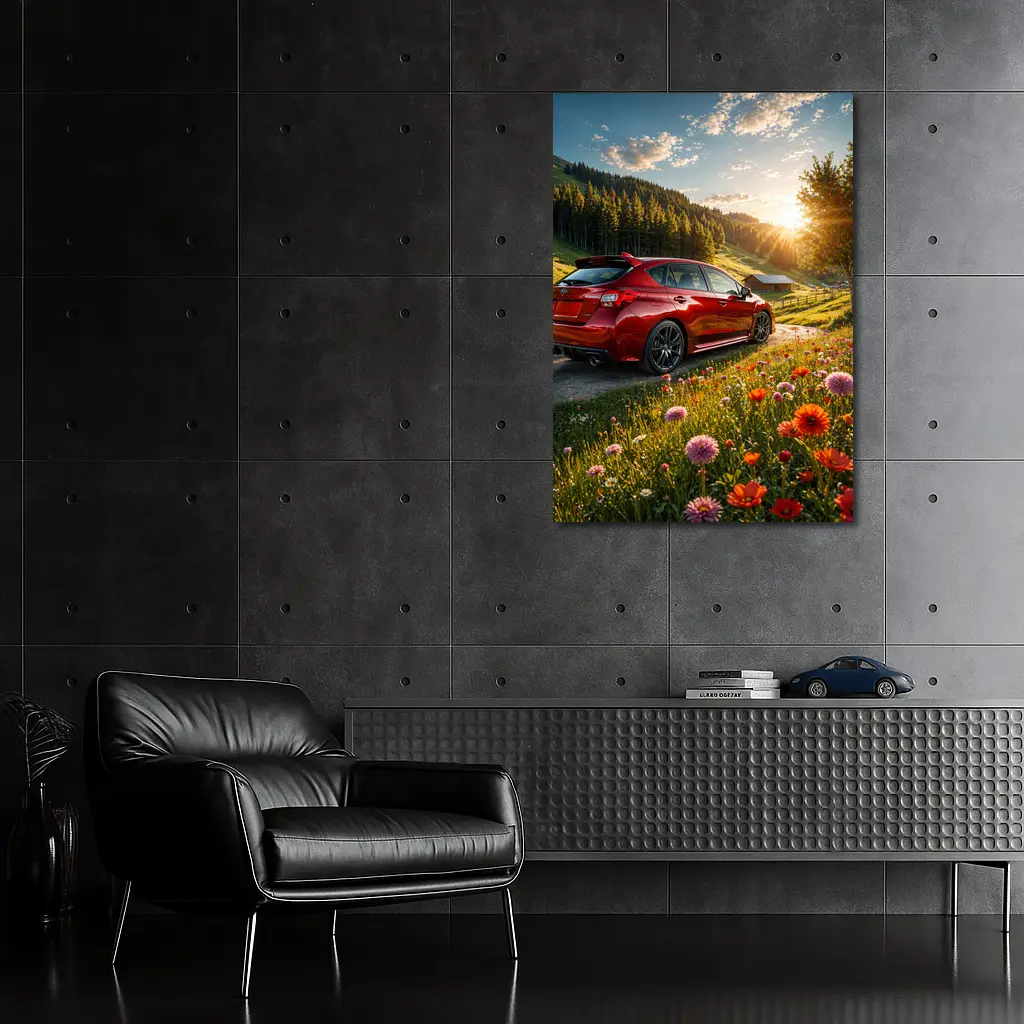 Subaru Impreza WRX Red Sunny Meadow – Wall Art