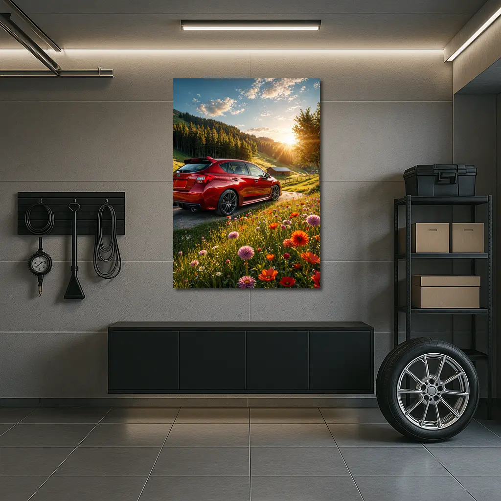 Subaru Impreza WRX Red Sunny Meadow – Wall Art