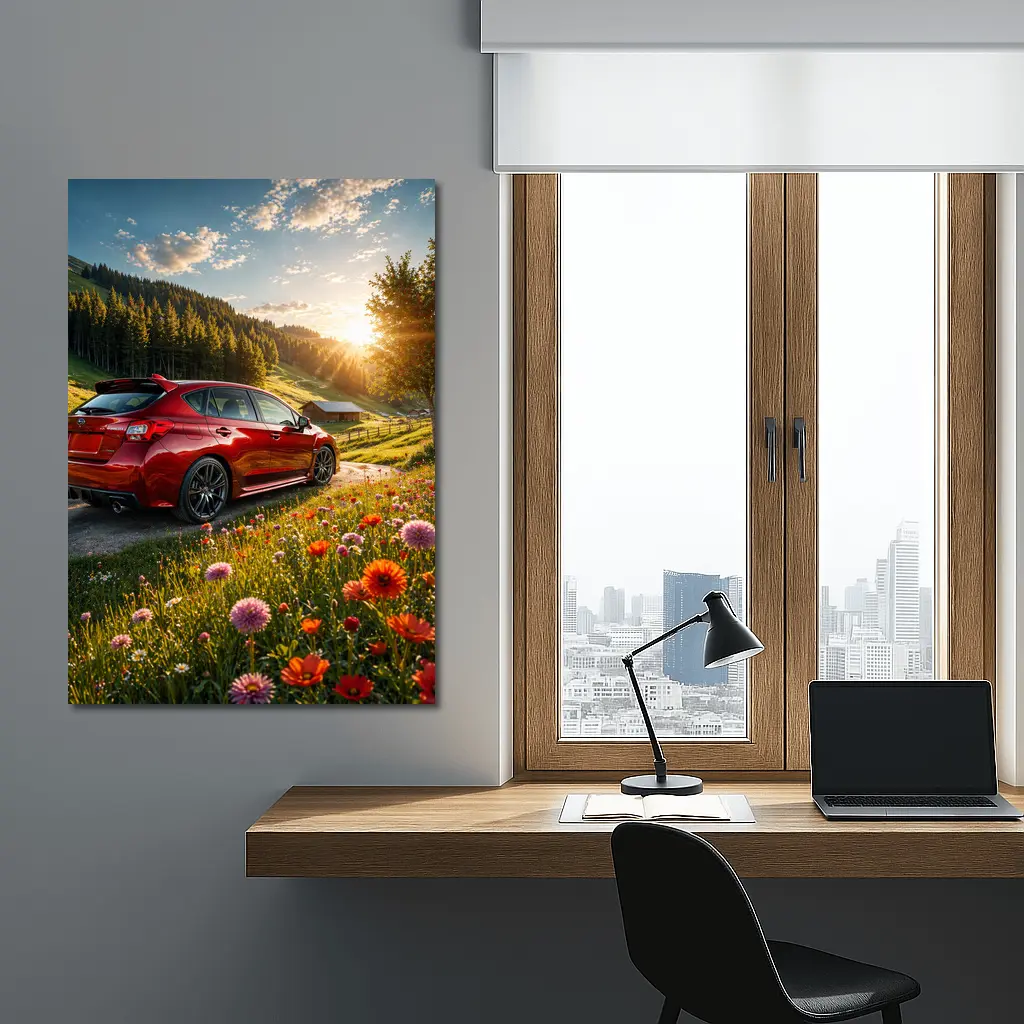 Subaru Impreza WRX Red Sunny Meadow – Wall Art