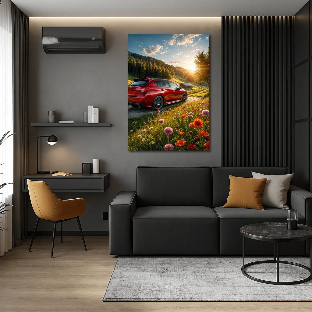 Subaru Impreza WRX Red Sunny Meadow – Wall Art