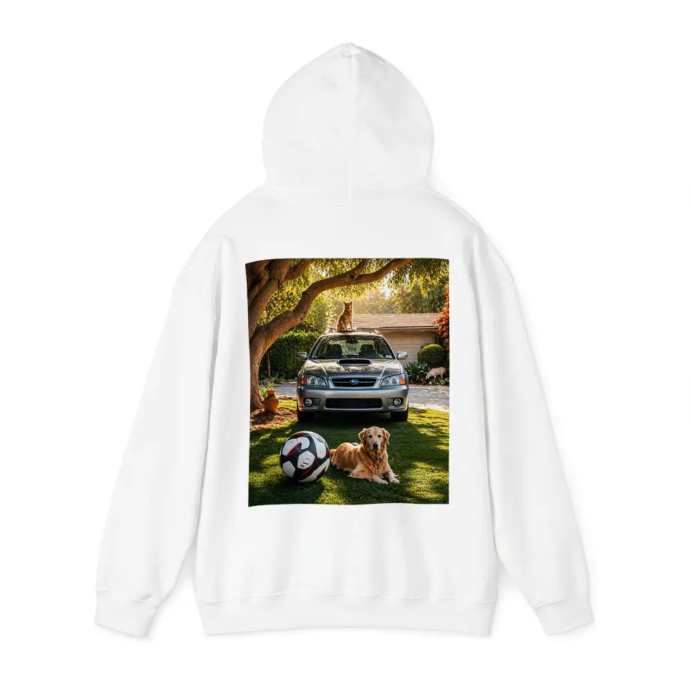 Subaru Legacy Golden Retriever Sunny Driveway – Hoodies