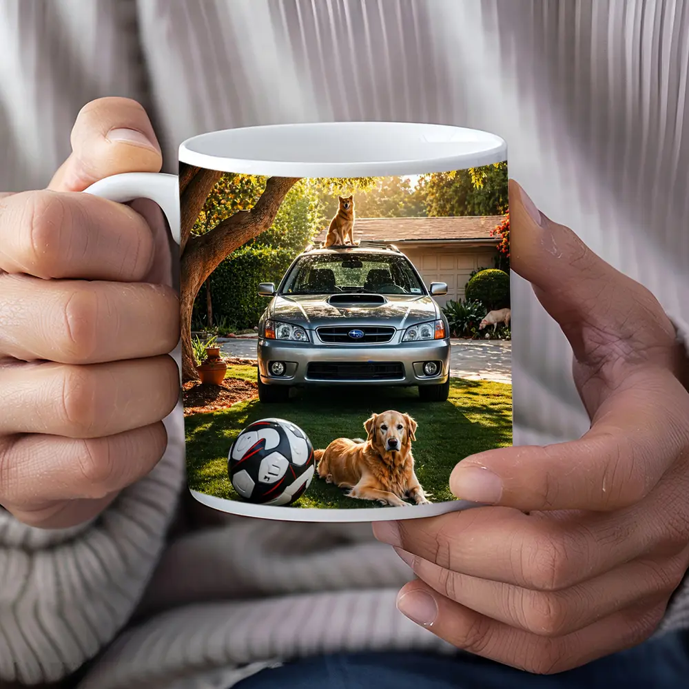 Subaru Legacy Golden Retriever Sunny Driveway – Mugs