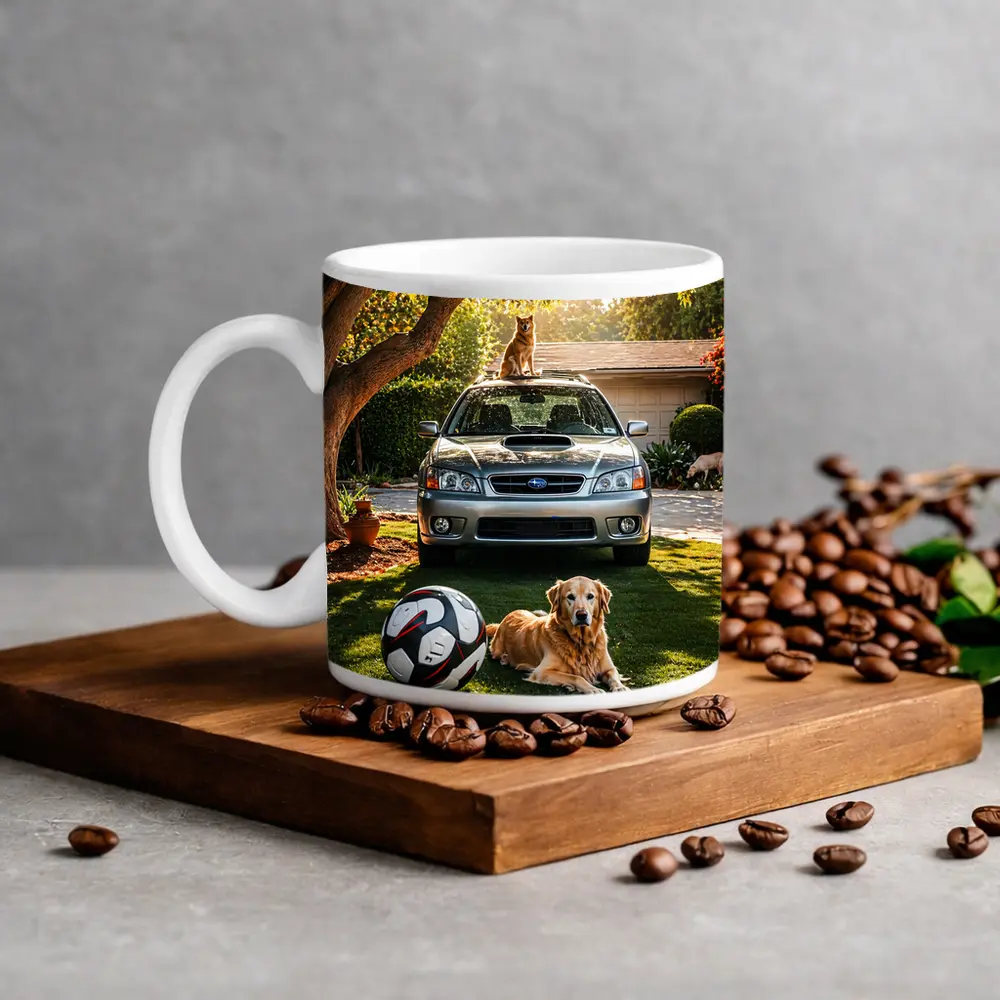 Subaru Legacy Golden Retriever Sunny Driveway – Mugs