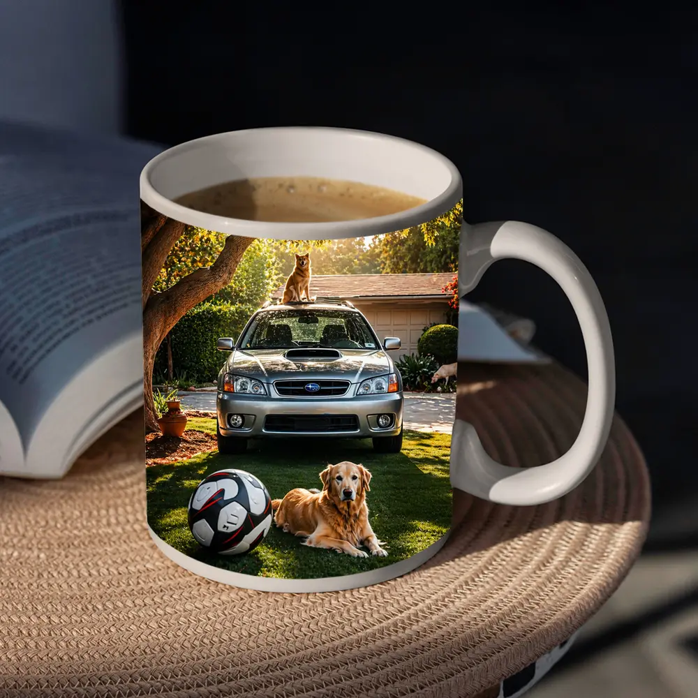 Subaru Legacy Golden Retriever Sunny Driveway – Mugs
