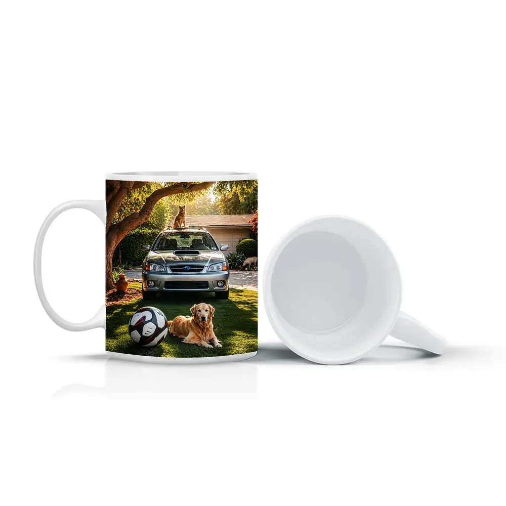 Subaru Legacy Golden Retriever Sunny Driveway – Mugs