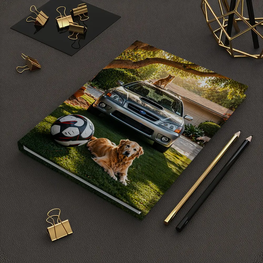 Subaru Legacy Golden Retriever Sunny Driveway – Notebooks