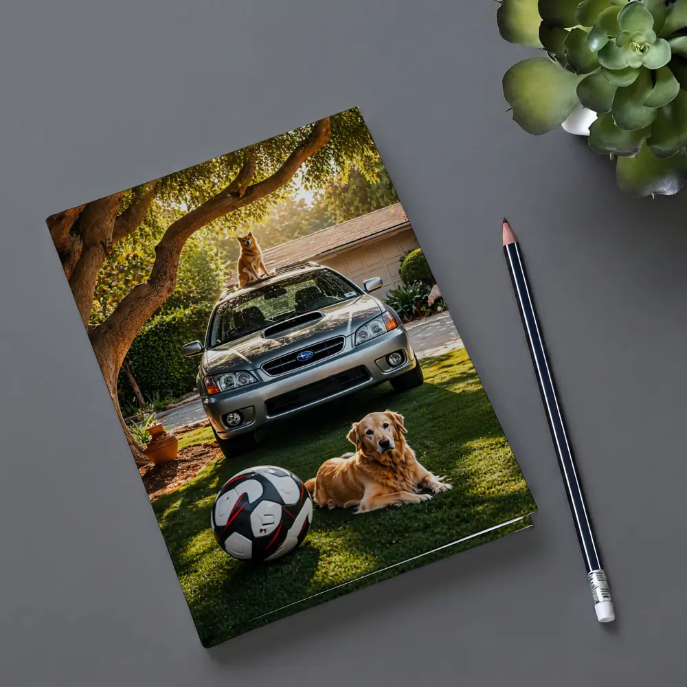 Subaru Legacy Golden Retriever Sunny Driveway – Notebooks