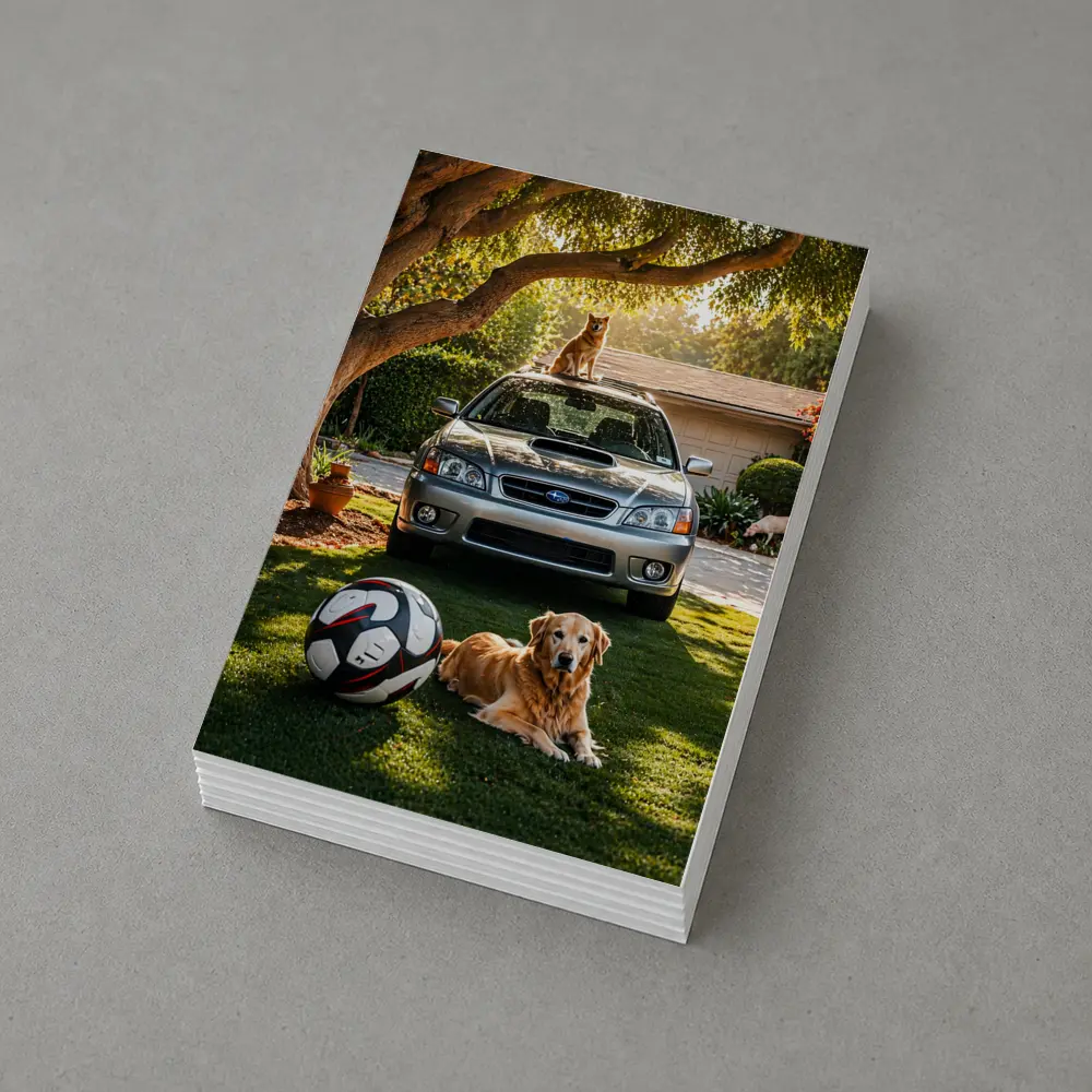 Subaru Legacy Golden Retriever Sunny Driveway – Postcards