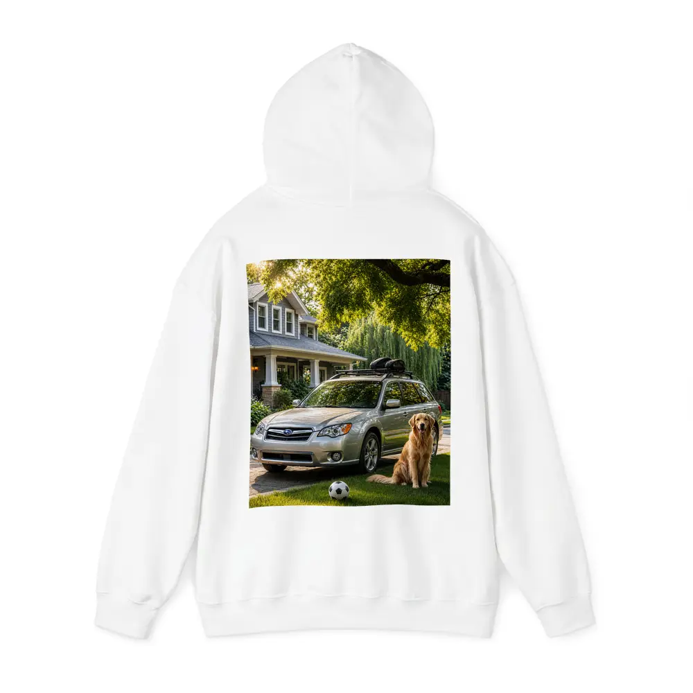 Subaru Outback Golden Retriever Suburban Driveway – Hoodies