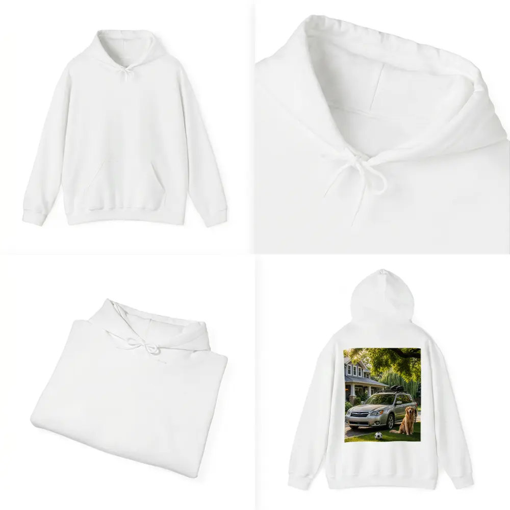 Subaru Outback Golden Retriever Suburban Driveway – Hoodies