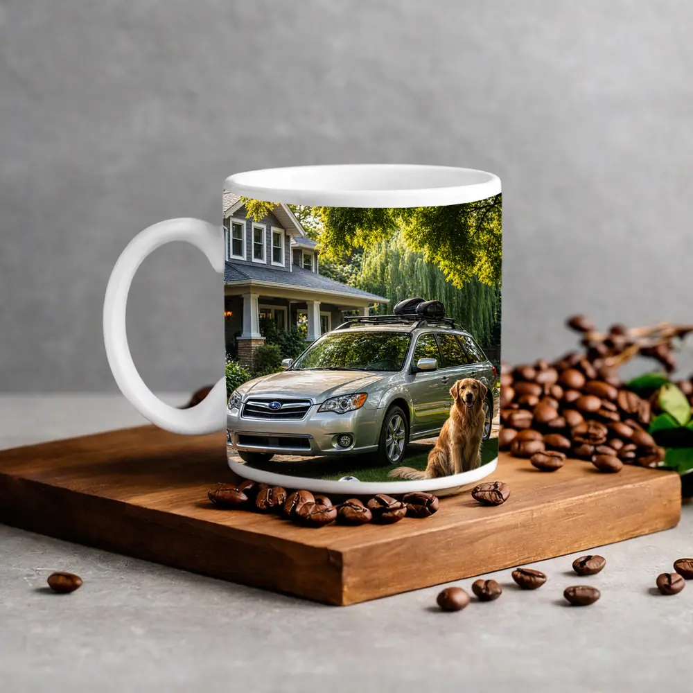 Subaru Outback Golden Retriever Suburban Driveway – Mugs