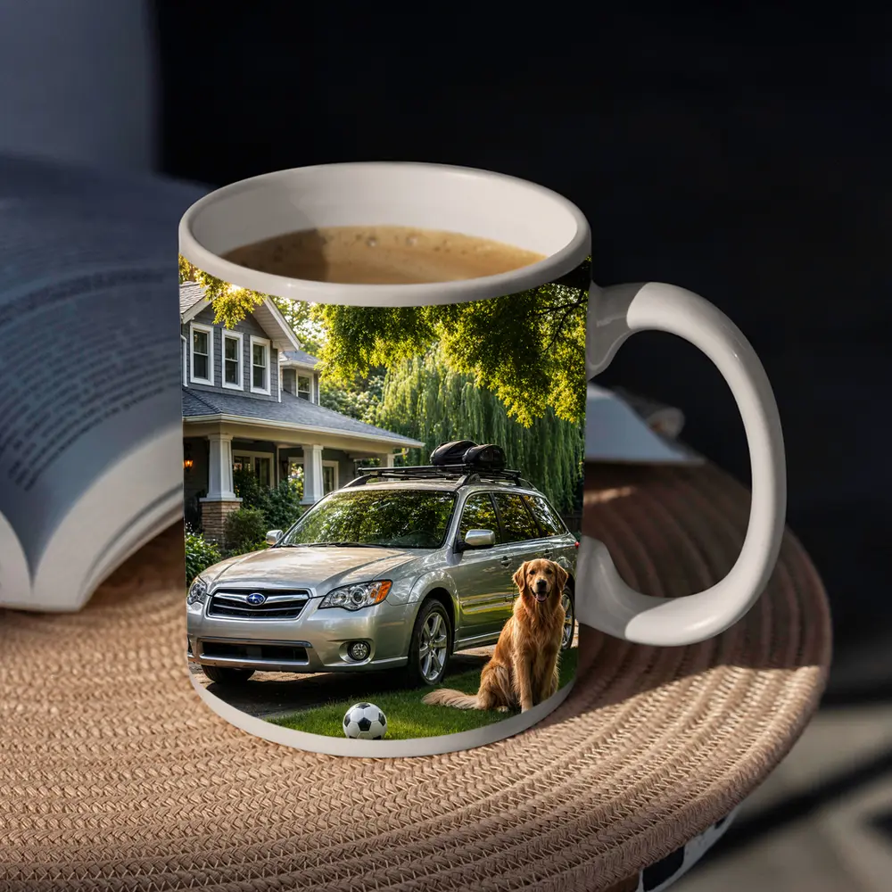 Subaru Outback Golden Retriever Suburban Driveway – Mugs
