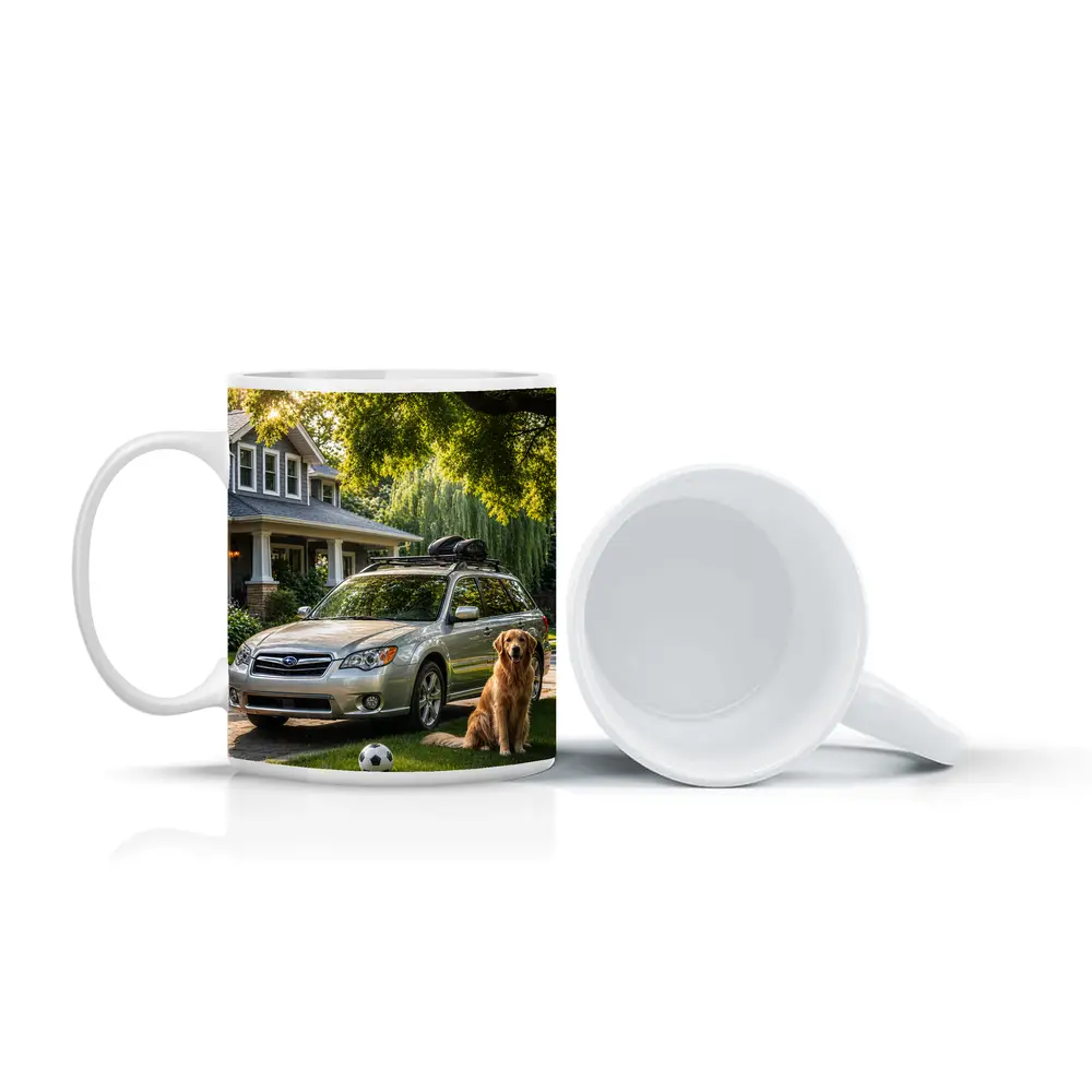 Subaru Outback Golden Retriever Suburban Driveway – Mugs