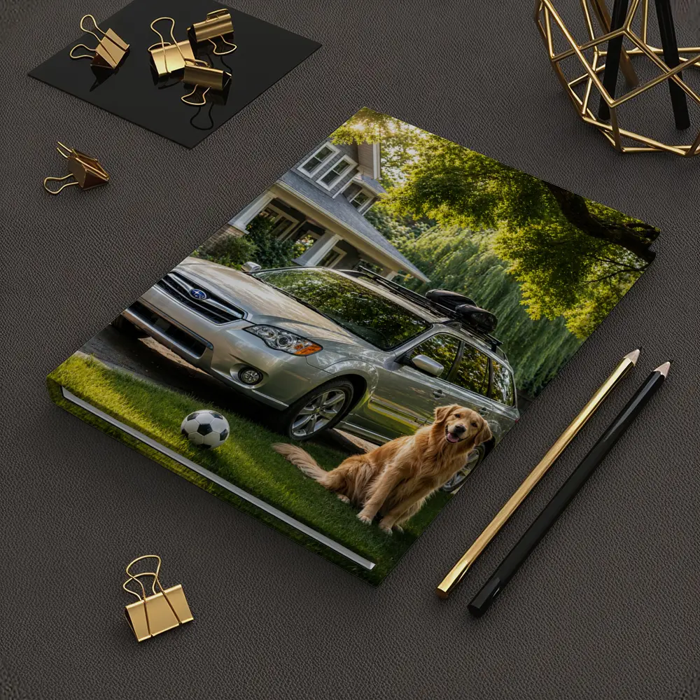 Subaru Outback Golden Retriever Suburban Driveway – Notebooks