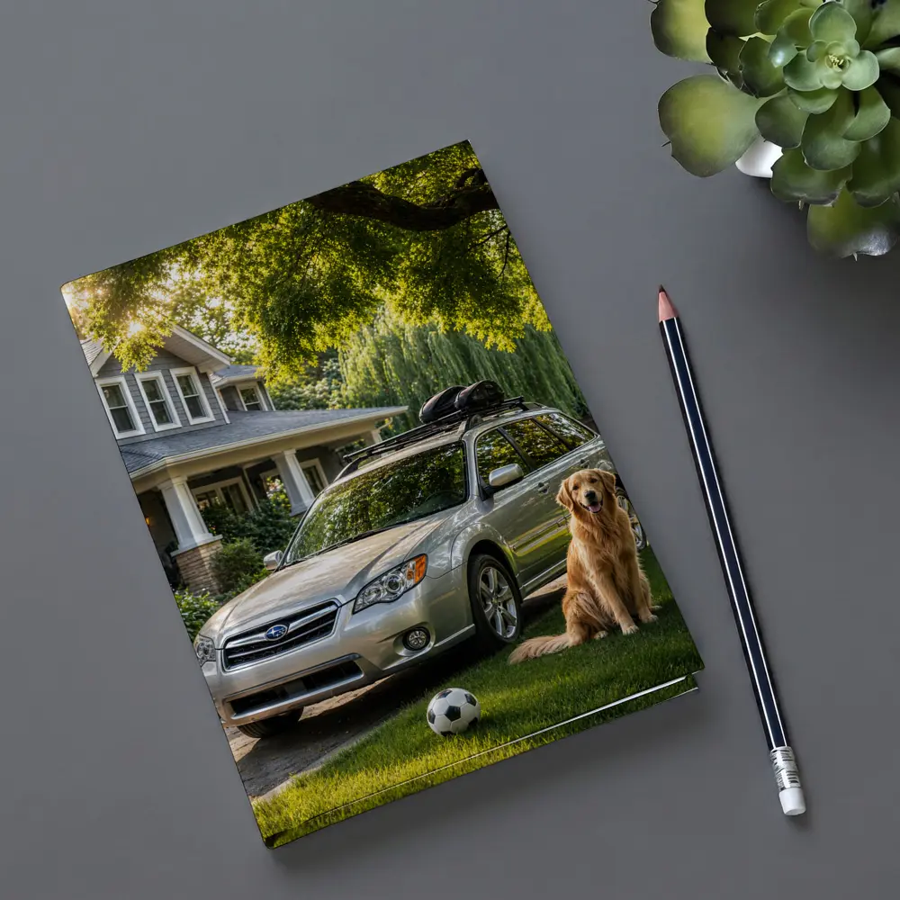 Subaru Outback Golden Retriever Suburban Driveway – Notebooks