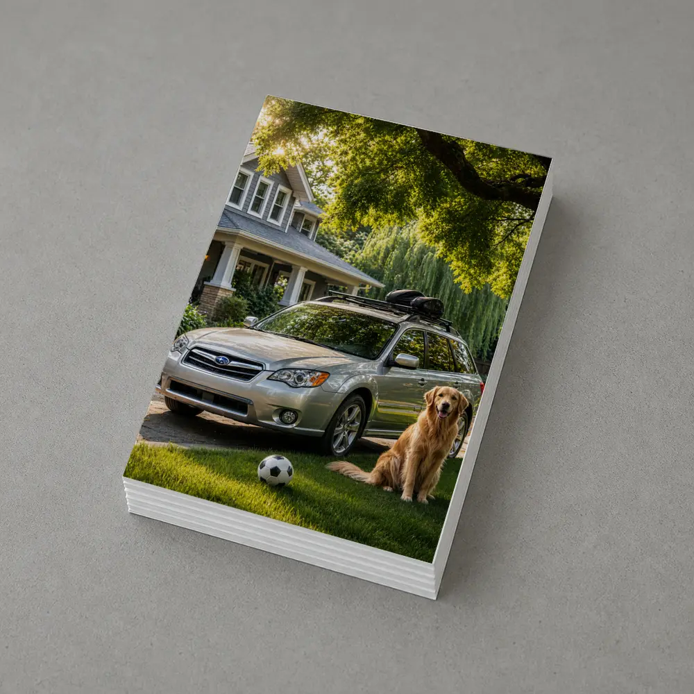 Subaru Outback Golden Retriever Suburban Driveway – Postcards